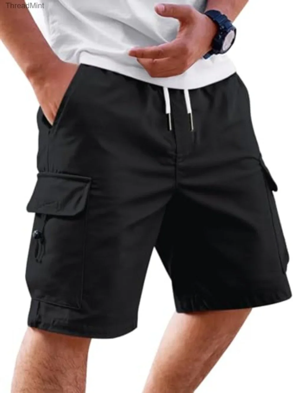 Men's Cargo Shorts Elastic Waist Drawstring 4 Pockets Hiking Camping